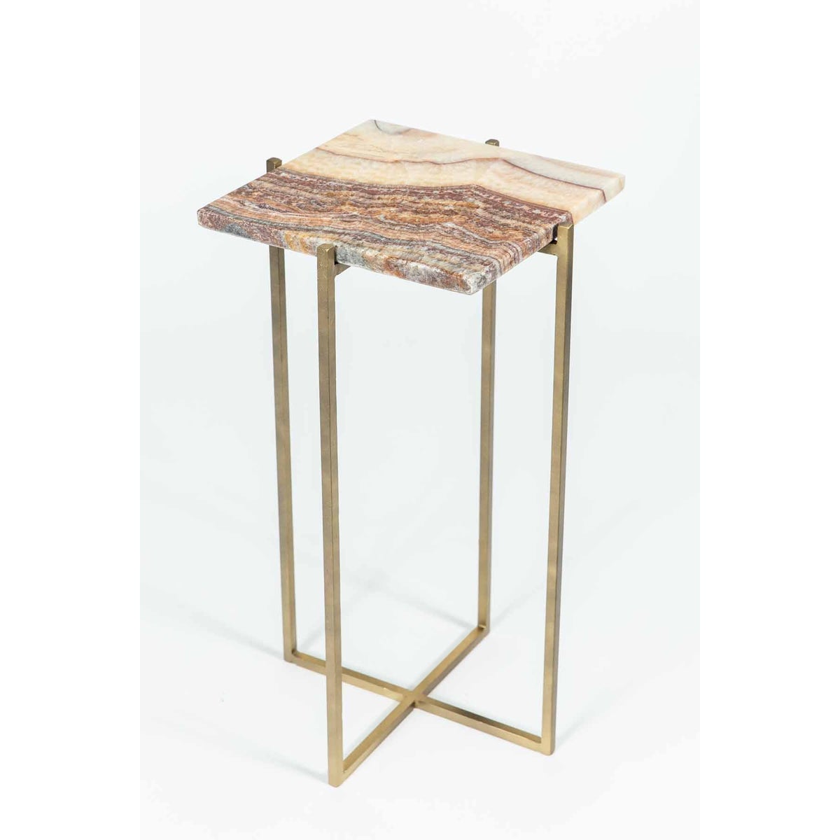 Mia Accent Table in Antique Brass w/ Red Onyx Top