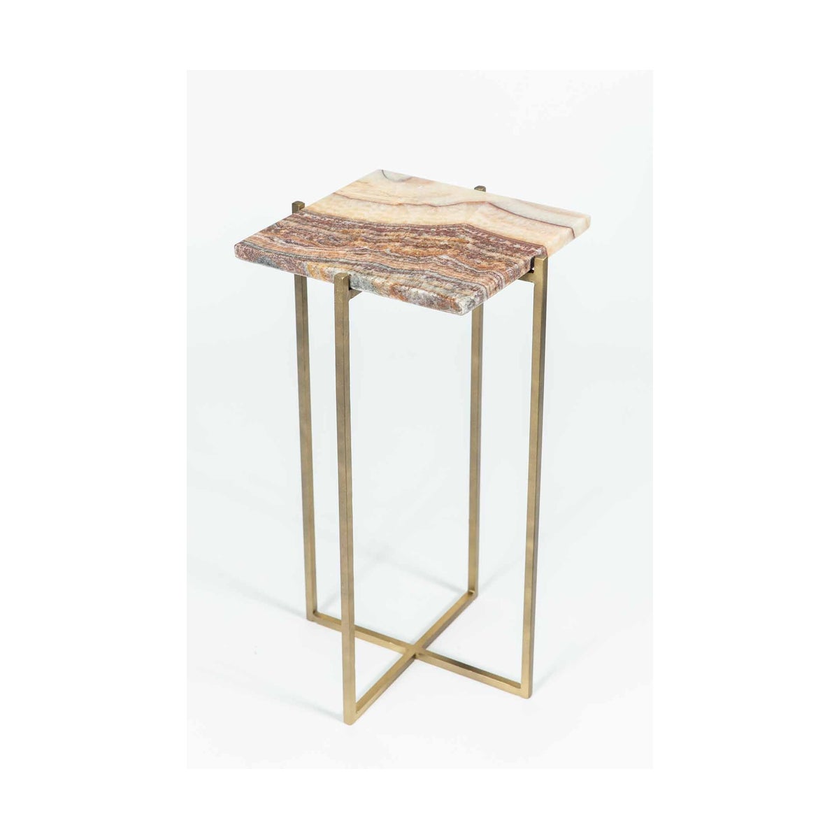 Mia Accent Table in Antique Brass w/ Red Onyx Top