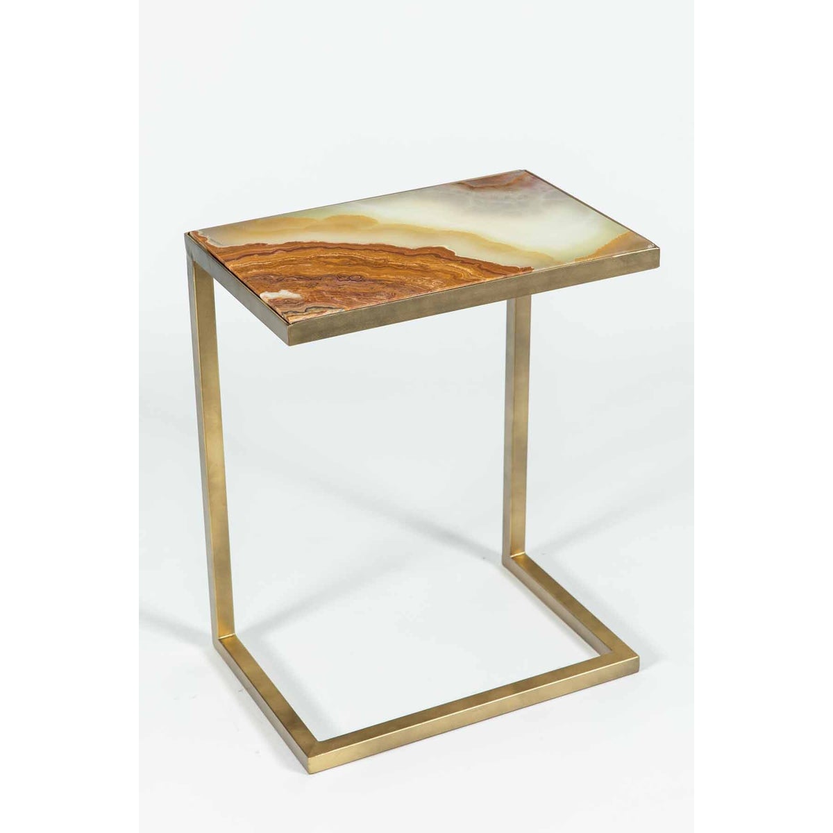 Aria Accent Table in Antique Brass w/ Green Talan Onyx Top