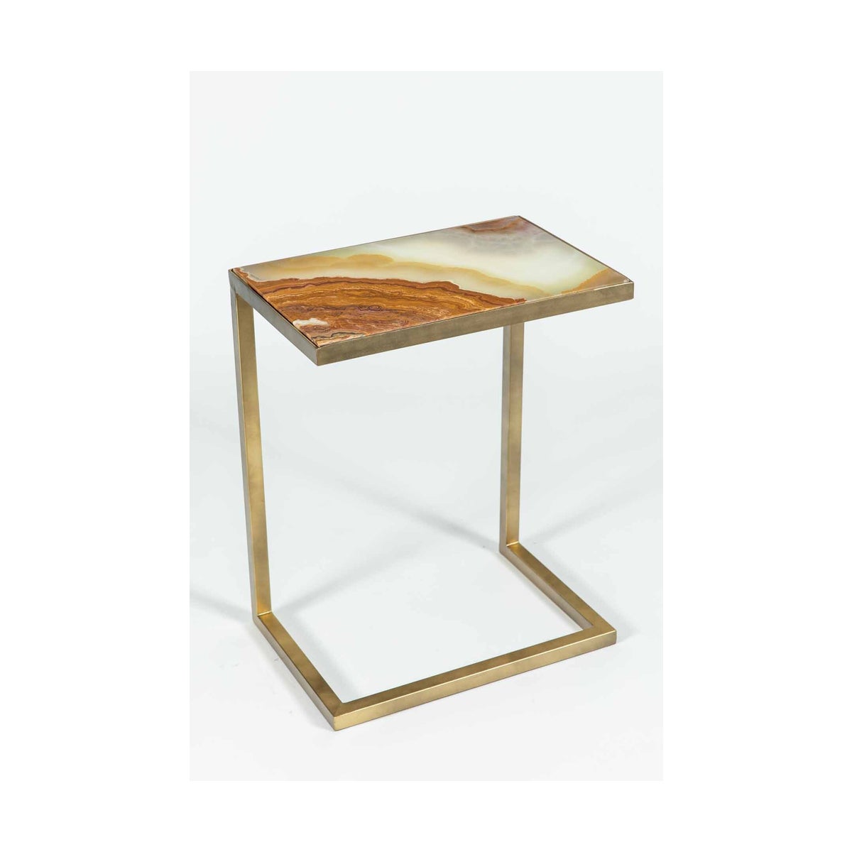 Aria Accent Table in Antique Brass w/ Green Talan Onyx Top