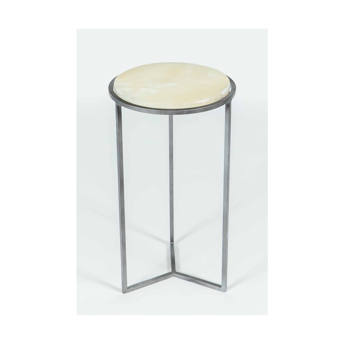 Peyton Accent Table in Antique Silver w/ Cream Onyx Top