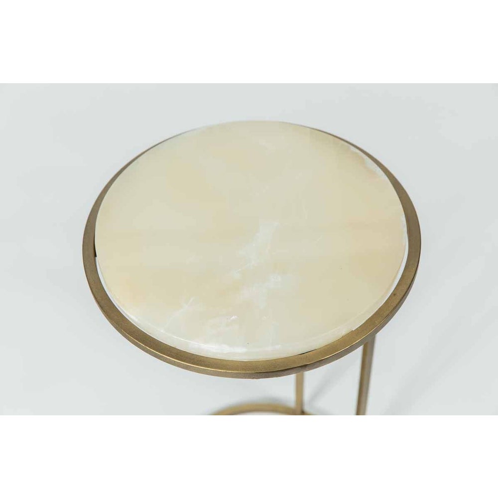 Josie Accent Table in Antique Brass w/ White Onyx Top