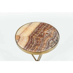 Ella Accent Table in Antique Brass with Red Onyx