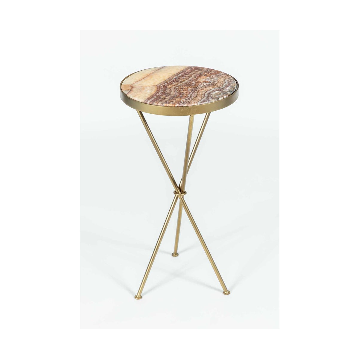 Ella Accent Table in Antique Brass with Red Onyx