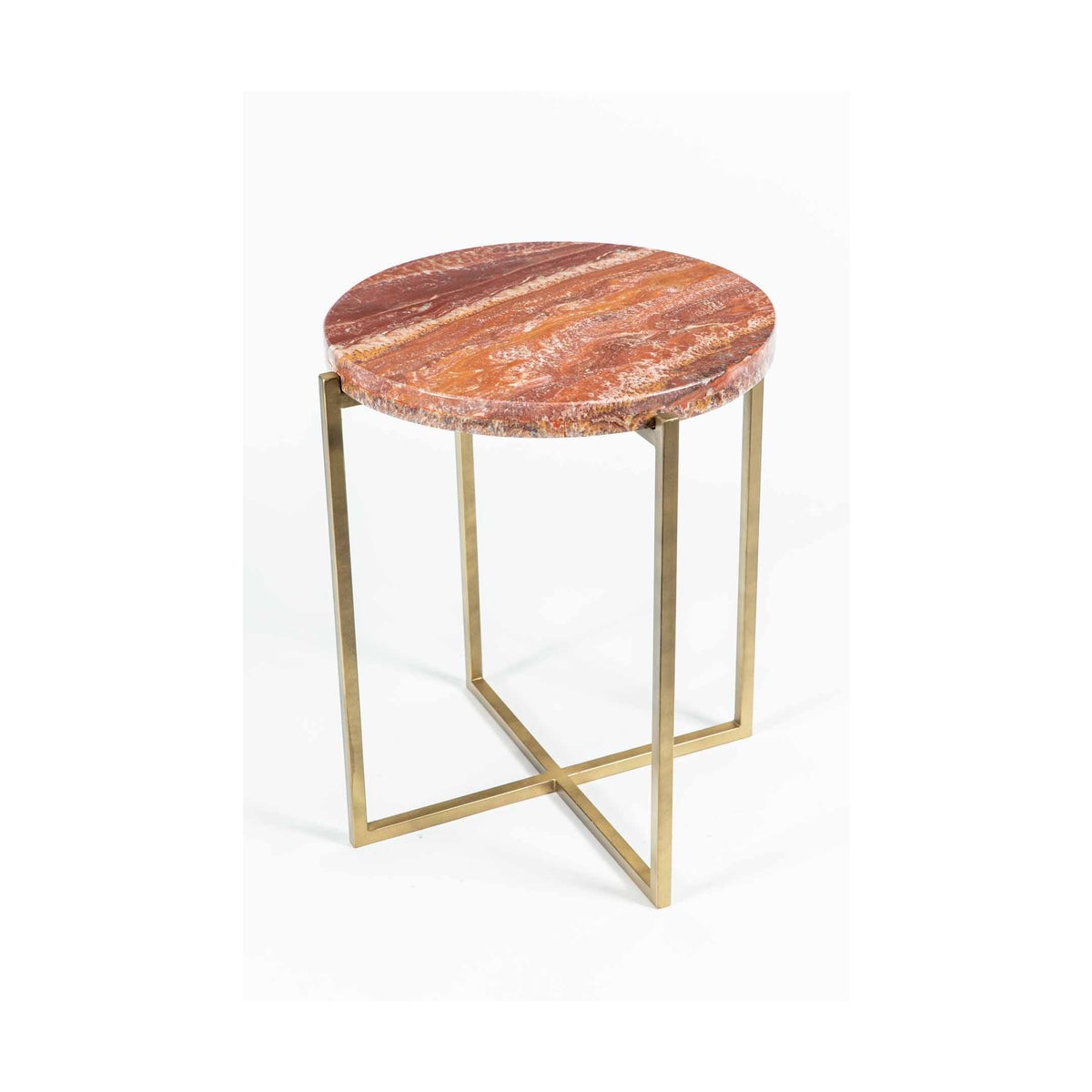 Miles Side Table in Antique Brass with Red Onyx
