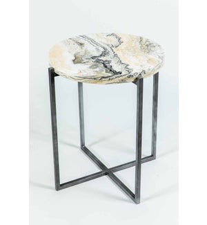Miles Side Table in Antique Silver with Zebra Onyx