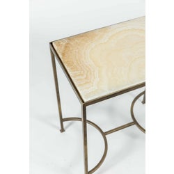 Elena Accent Table in Antique Brass w/ Cream Onyx Top