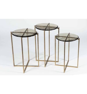 Large Mia Accent Table in Antique Brass with Molten Glass
