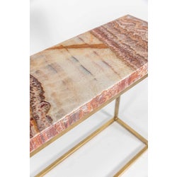 Oliver Console Table with Polished Red Onyx Top & Base in Antique Gold