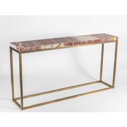 Oliver Console Table with Polished Red Onyx Top & Base in Antique Gold