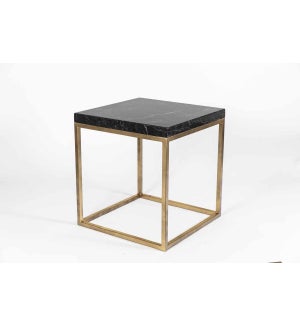 Oliver Side Table with Polished Black Marble Top & Base in Antique Gold