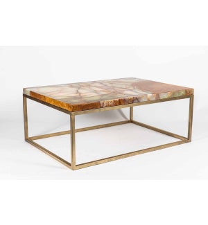 Oliver Cocktail Table with Polished Green Talan Onyx Top & Base in Antique Gold