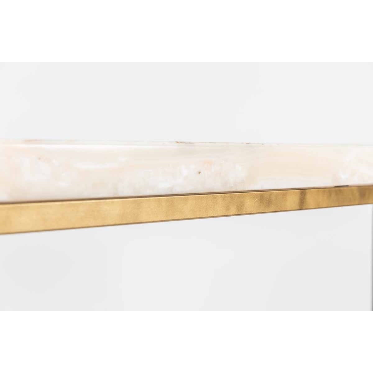 Oliver Small Console Table with Polished White Onyx Top & Base in Antique Gold