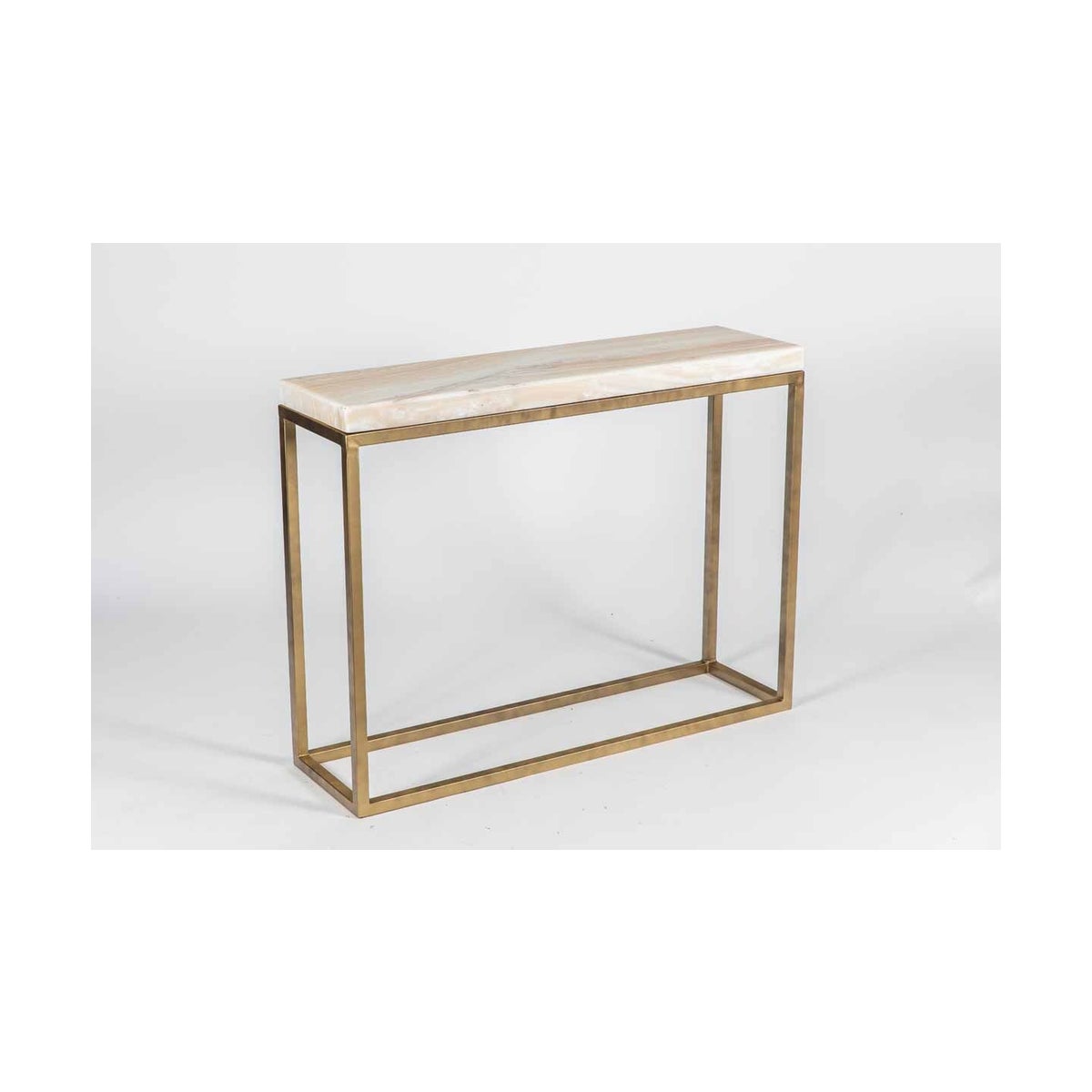Oliver Small Console Table with Polished White Onyx Top & Base in Antique Gold