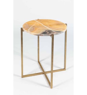 Miles Side Table in Antique Gold with Orange Onyx Top