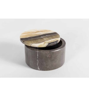Round Onyx Box with Marble Base in Marbled Honey