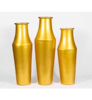 Large Angular Floor Vase in Vivid Gold Finish