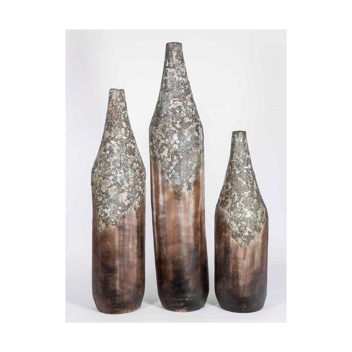 Set of 3 Volcano Floor Vases in Moss Green Finish
