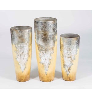 Set of 3 Floor Cone Vases in Silver Finish
