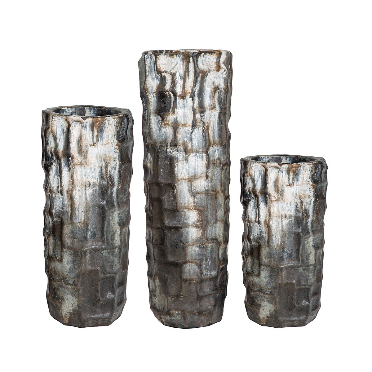 Set of 3 Large Floor Vases in Urban Black Finish
