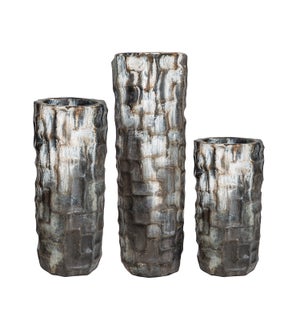 Set of 3 Large Floor Vases in Urban Black Finish