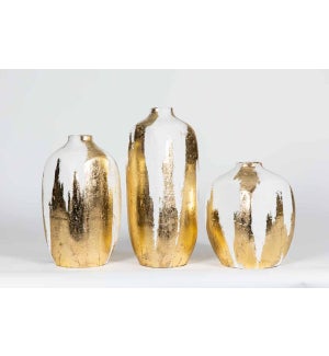 Set of 3 Vases in Gold Leaf