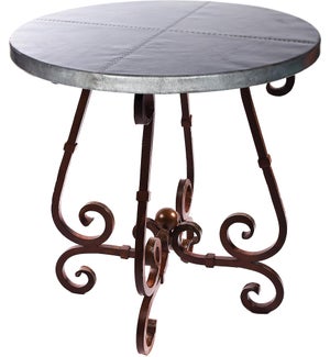 "French Bar Table with 40"" Round Hammered Zinc Top"