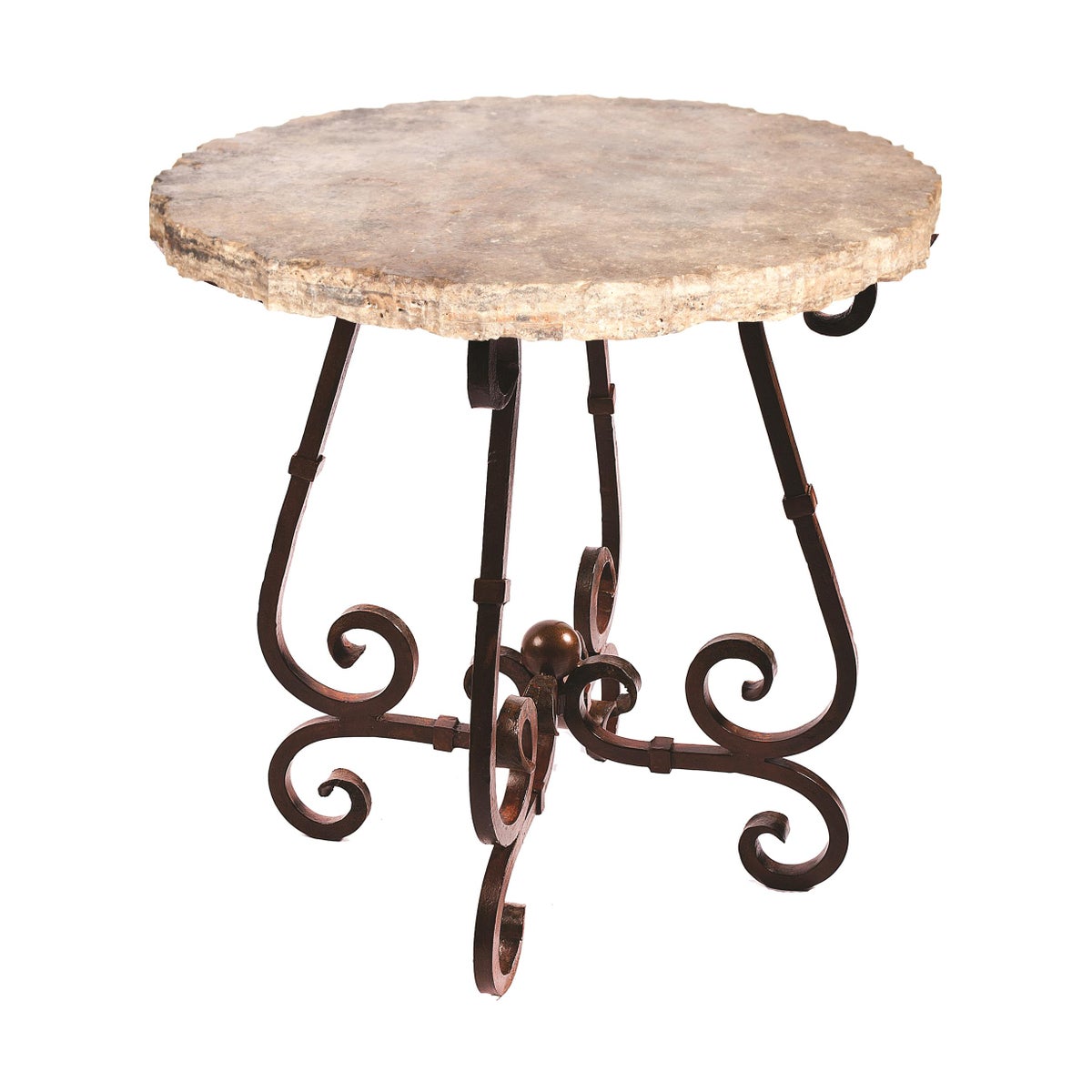"French Bar Table with 40"" Round Marble Top with Live Edge"