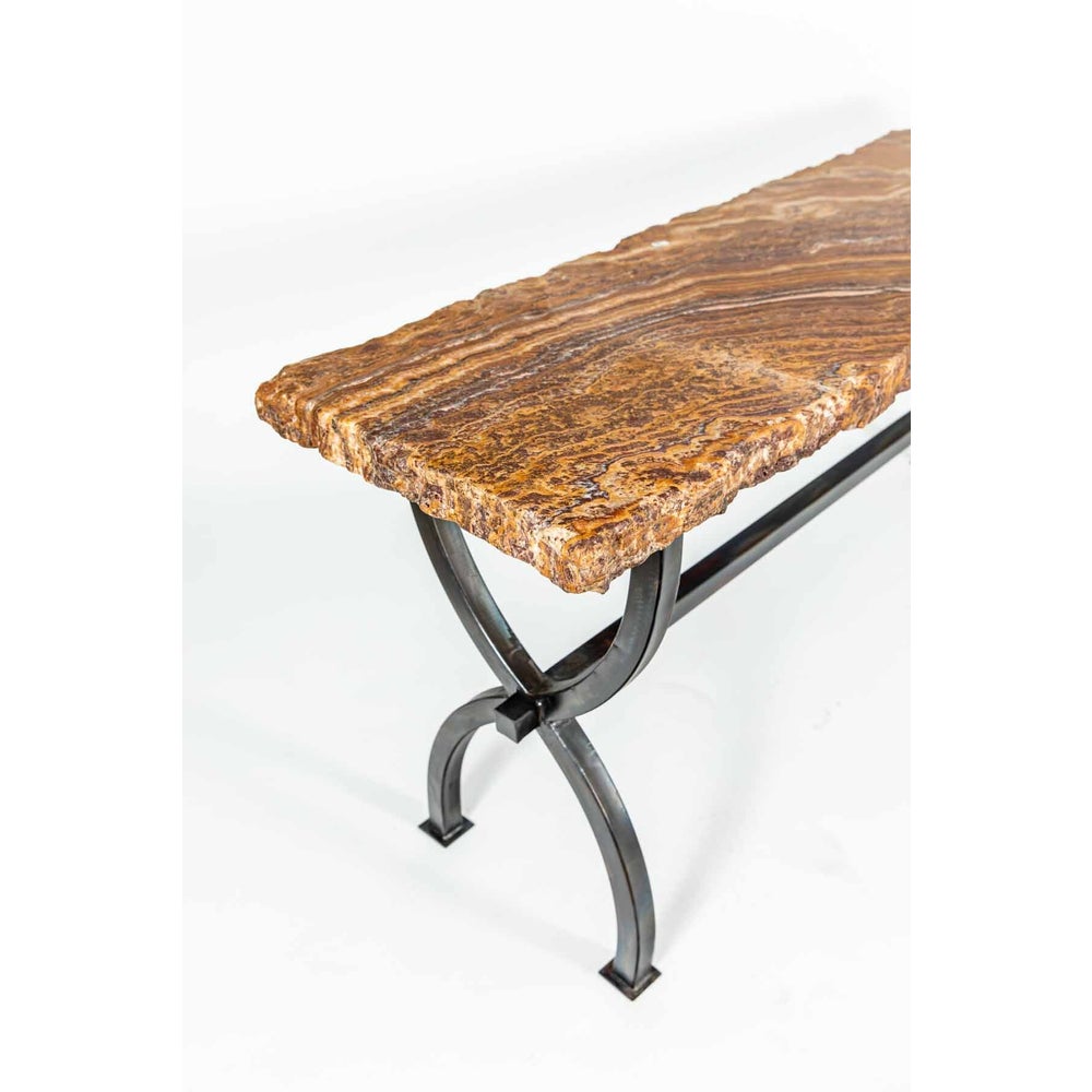 Monroe Console Table in Fire with Live Edge Top in Sienna Onyx