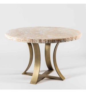 Gavin Dining Table with 42" Round Live Edge Polished Clouds Onyx