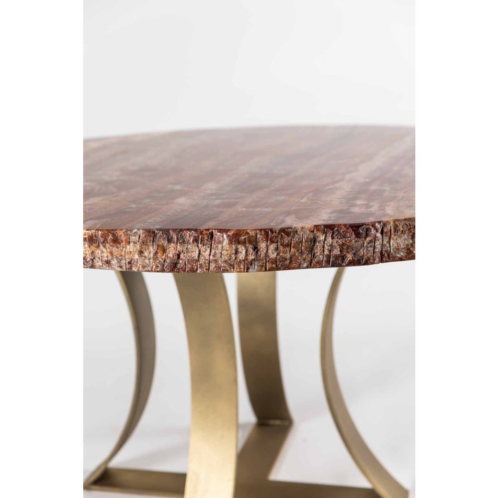 Gavin Dining Table with 42" Round Live Edge Polished Red Onyx