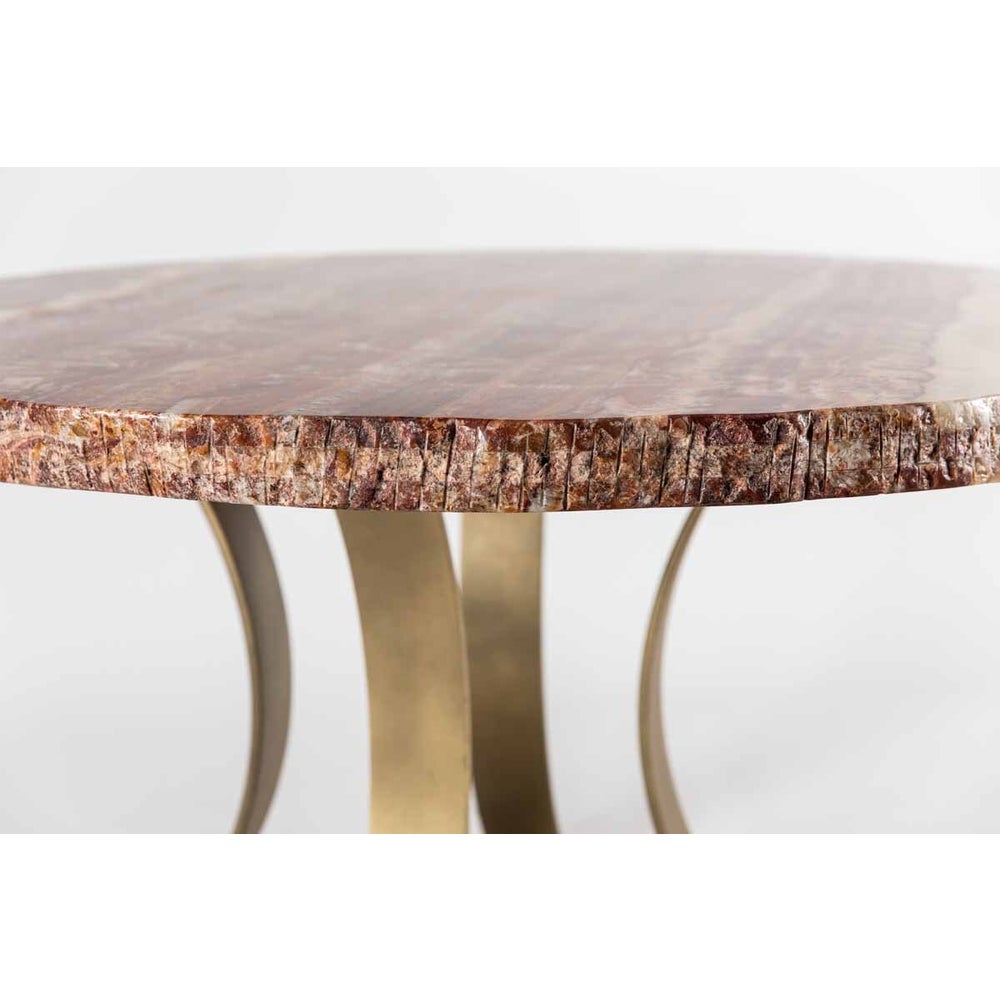 Gavin Dining Table with 42" Round Live Edge Polished Red Onyx