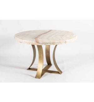 Gavin Dining Table with 42" Round Live Edge Polished White Onyx