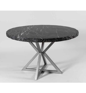 Luke Dining Table with 42" Round Live Edge Polished Black Marble