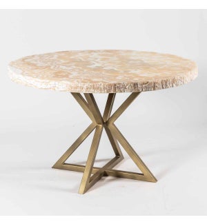 Luke Dining Table with 42" Round Live Edge Polished Clouds Onyx