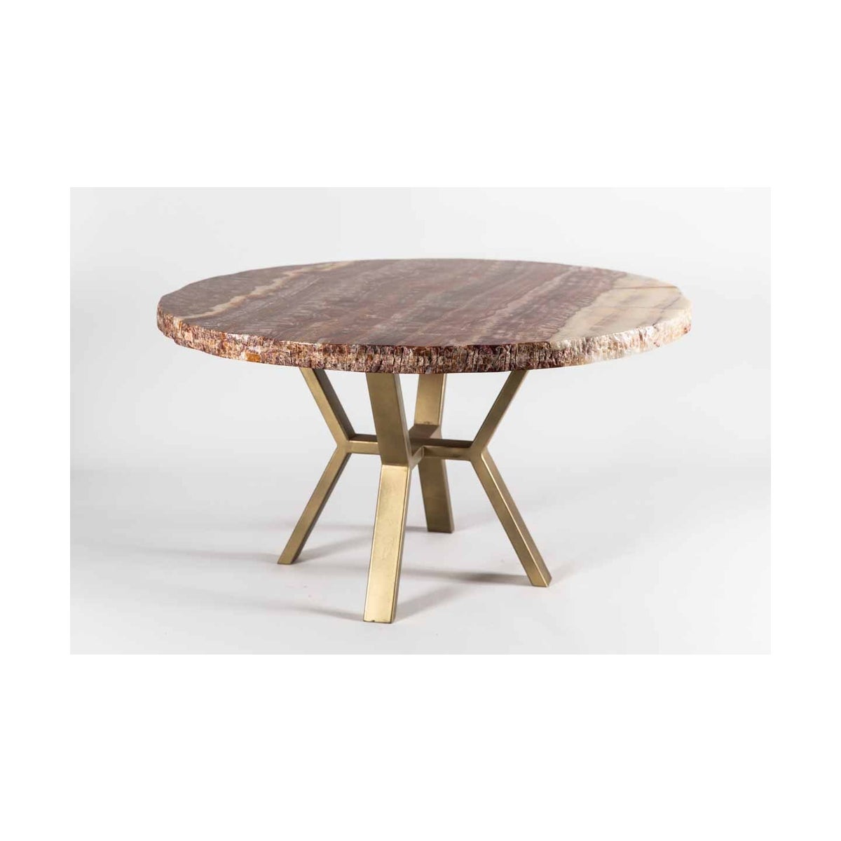 Tyler Dining Table with 42" Round Live Edge Polished Red Onyx