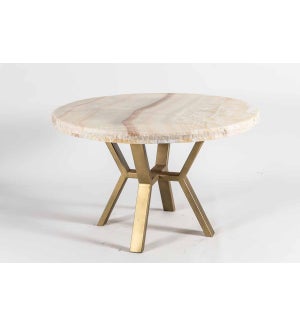 Tyler Dining Table with 42" Round Live Edge Polished White Onyx