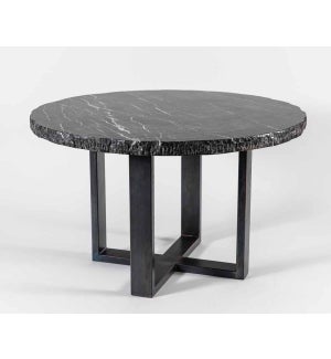 Collin Dining Table with 42" Round Live Edge Polished Black Marble