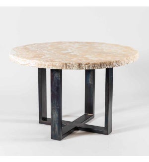 Collin Dining Table with 42" Round Live Edge Polished Clouds Onyx