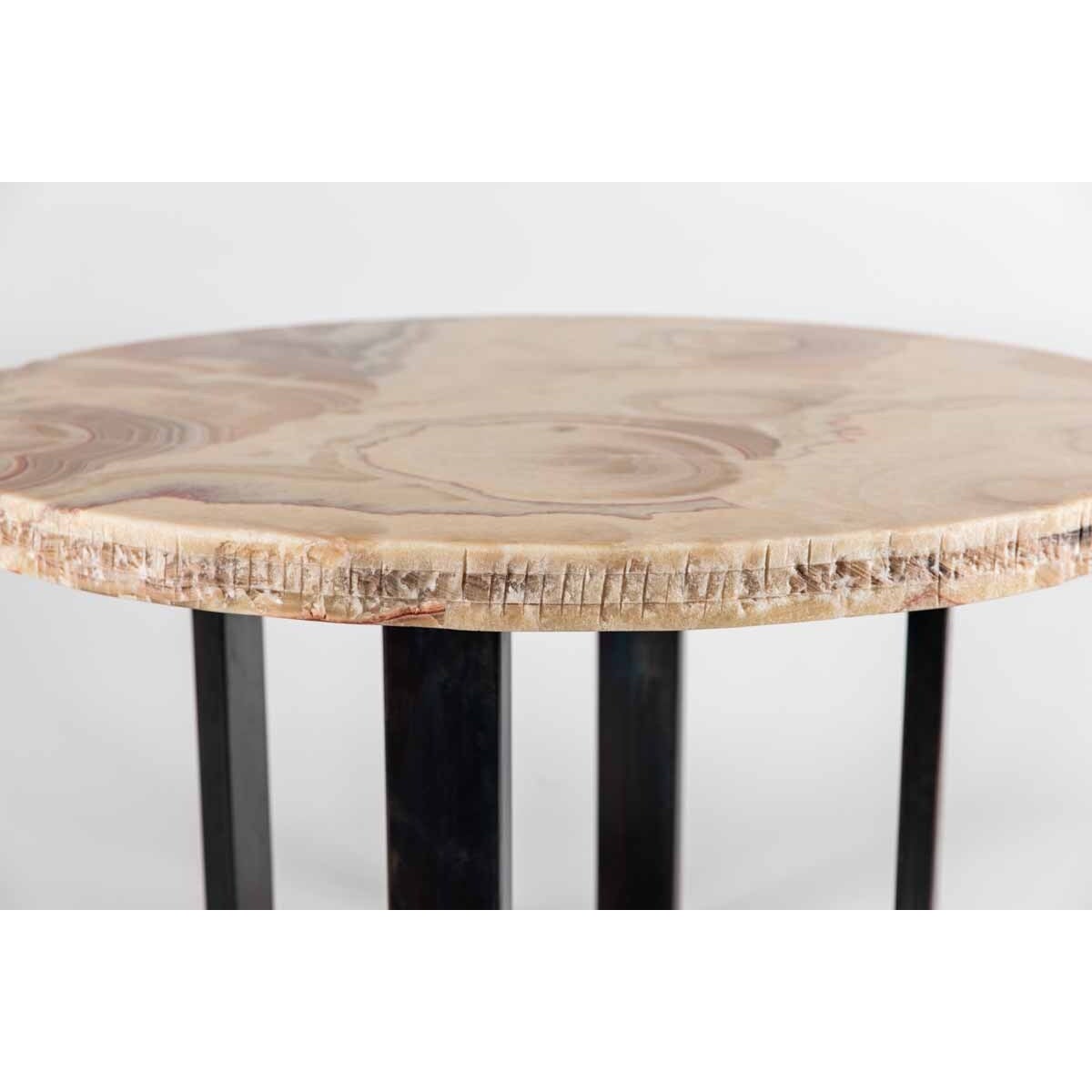 Collin Dining Table with 42" Round Live Edge Polished Orange Onyx