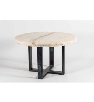 Collin Dining Table with 42" Round Live Edge Polished White Onyx