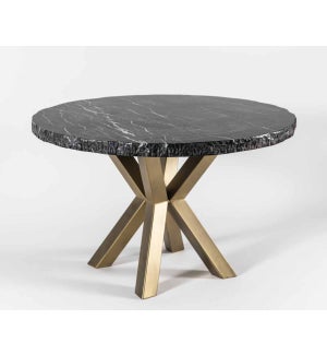 Jordan Dining Table with 42" Round Live Edge Polished Black Marble