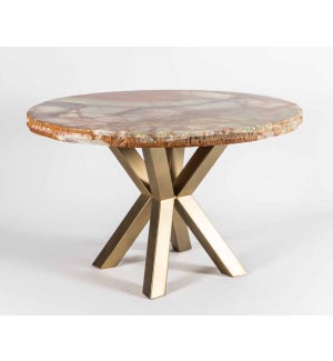 Jordan Dining Table with 42" Round Live Edge Polished Green Onyx