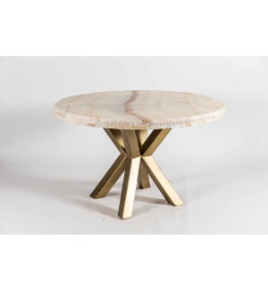 Jordan Dining Table with 42" Round Live Edge Polished White Onyx