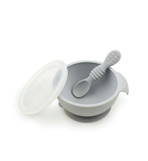 Silicone First Feeding Set with Lid & Spoon - Grey