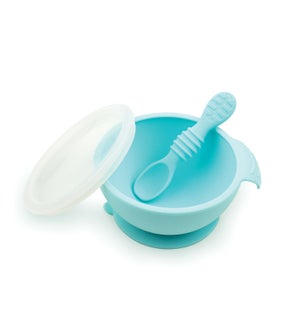 Silicone First Feeding Set with Lid & Spoon - Blue