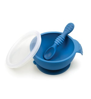 Silicone First Feeding Set with Lid & Spoon - Deep Blue
