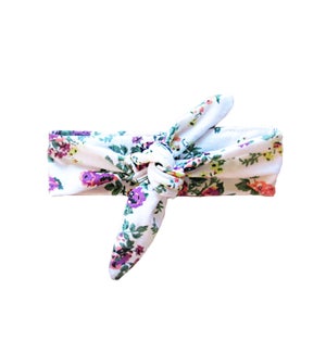 Top Knot Headband White Floral Print 3m+