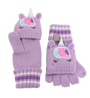 Knitted Fingerless Gloves w/Flap - Unicorn 2-4Y