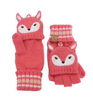 Knitted Fingerless Gloves w/Flap - Deer 2-4Y